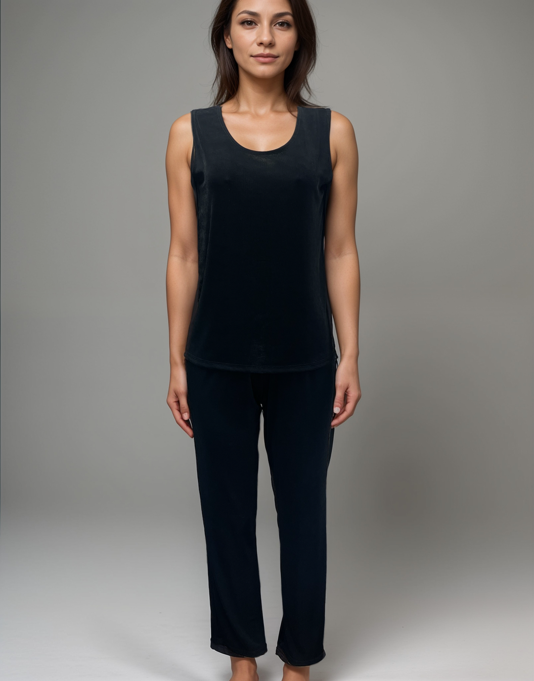 Sleeveless Acetate Pant Set - Midnight Black