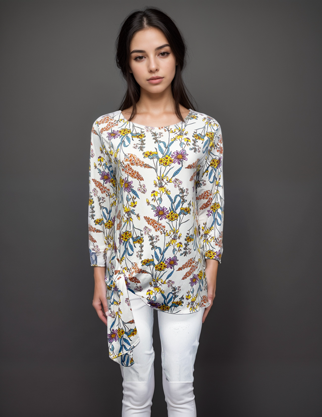 Botanical Print Asymmetrical Tie Top