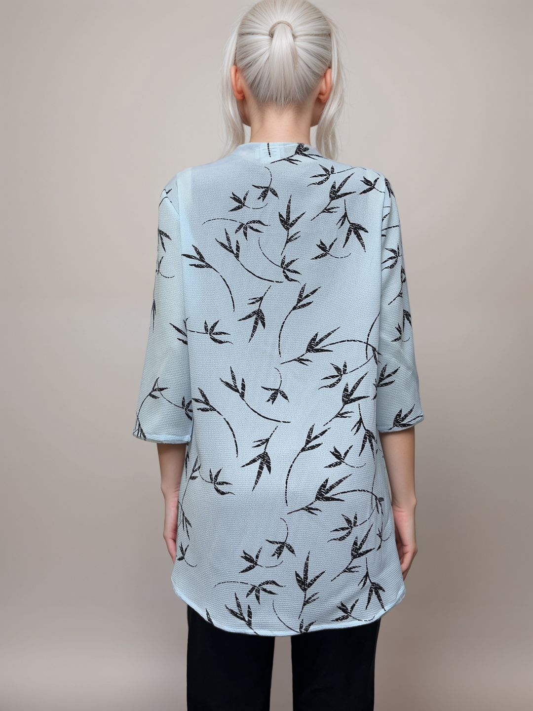 Breezy Leaf Print Draped Top - Sky Blue