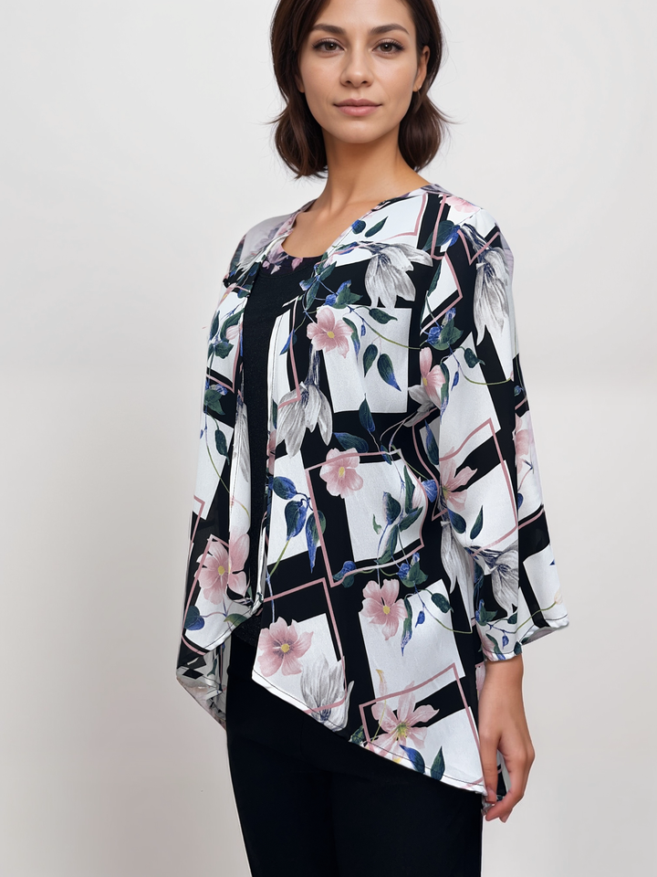 Abstract Floral Print Cardigan