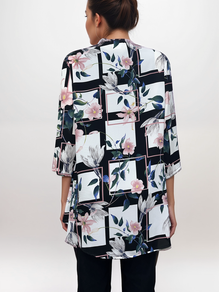 Abstract Floral Print Cardigan