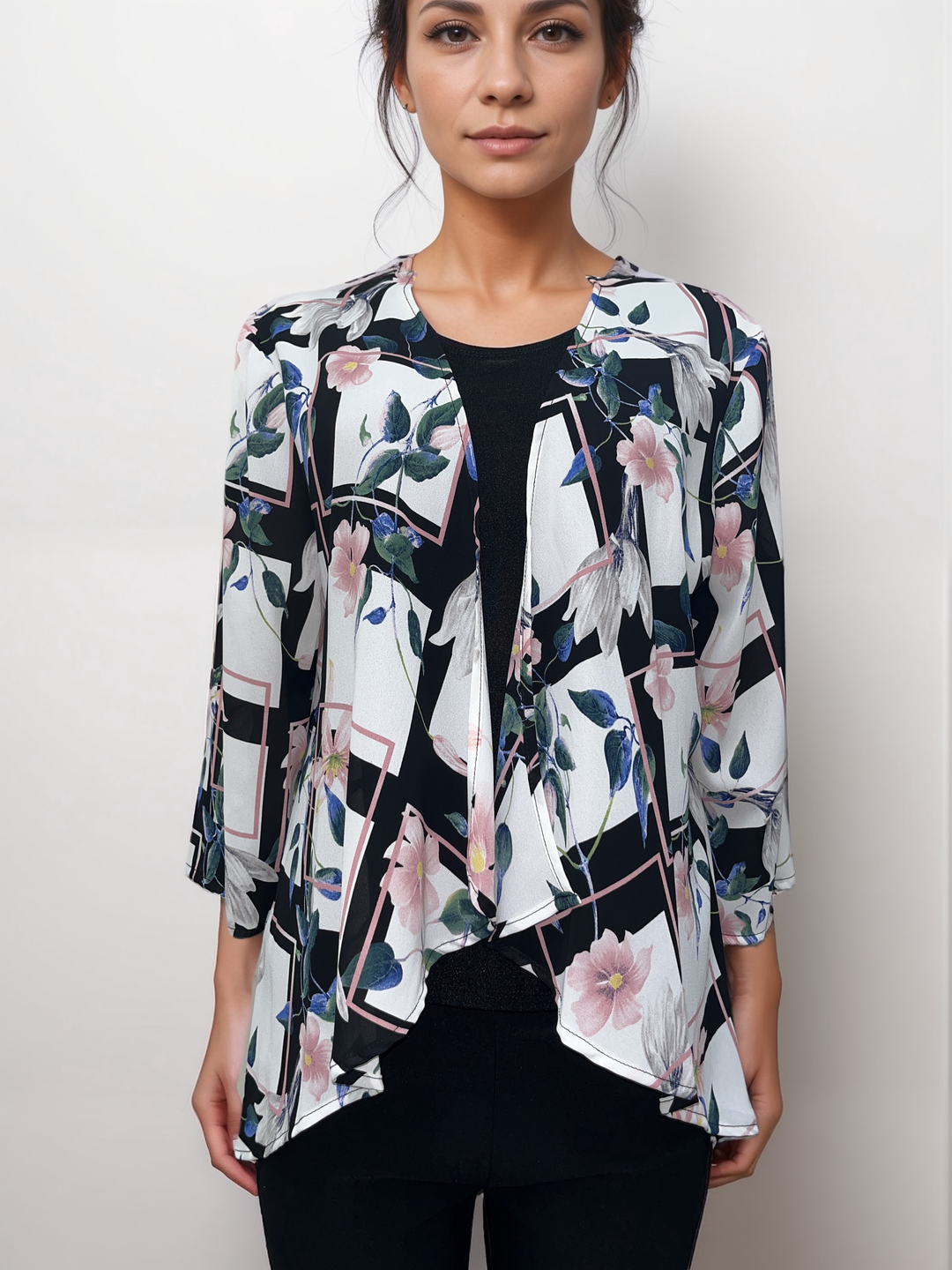 Abstract Floral Print Cardigan