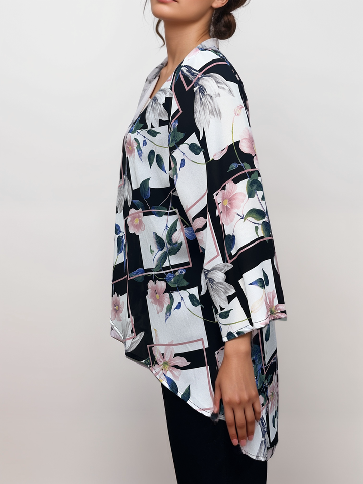 Abstract Floral Print Cardigan