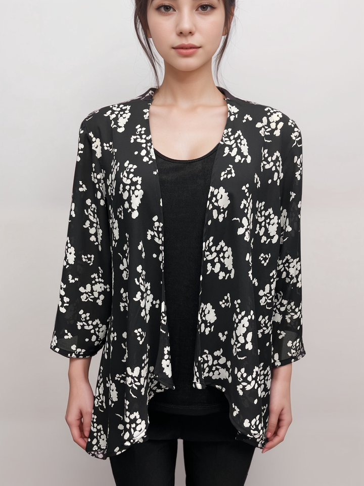 Black & White Floral Open Cardigan