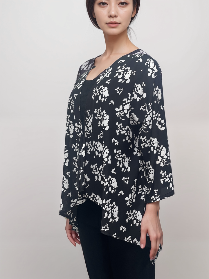 Black & White Floral Open Cardigan