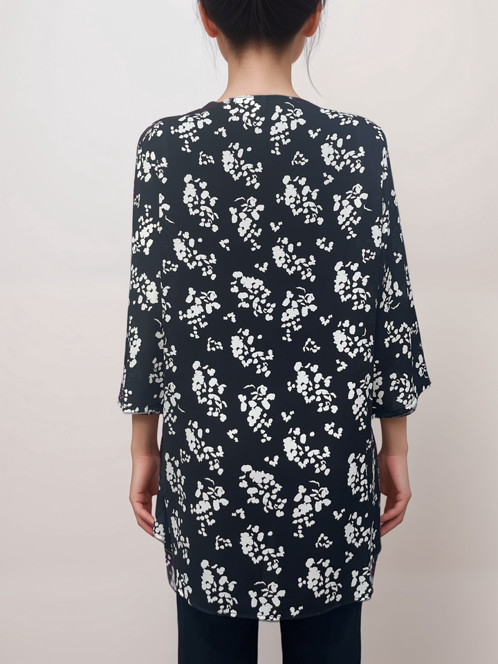 Black & White Floral Open Cardigan