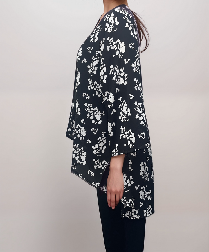 Black & White Floral Open Cardigan