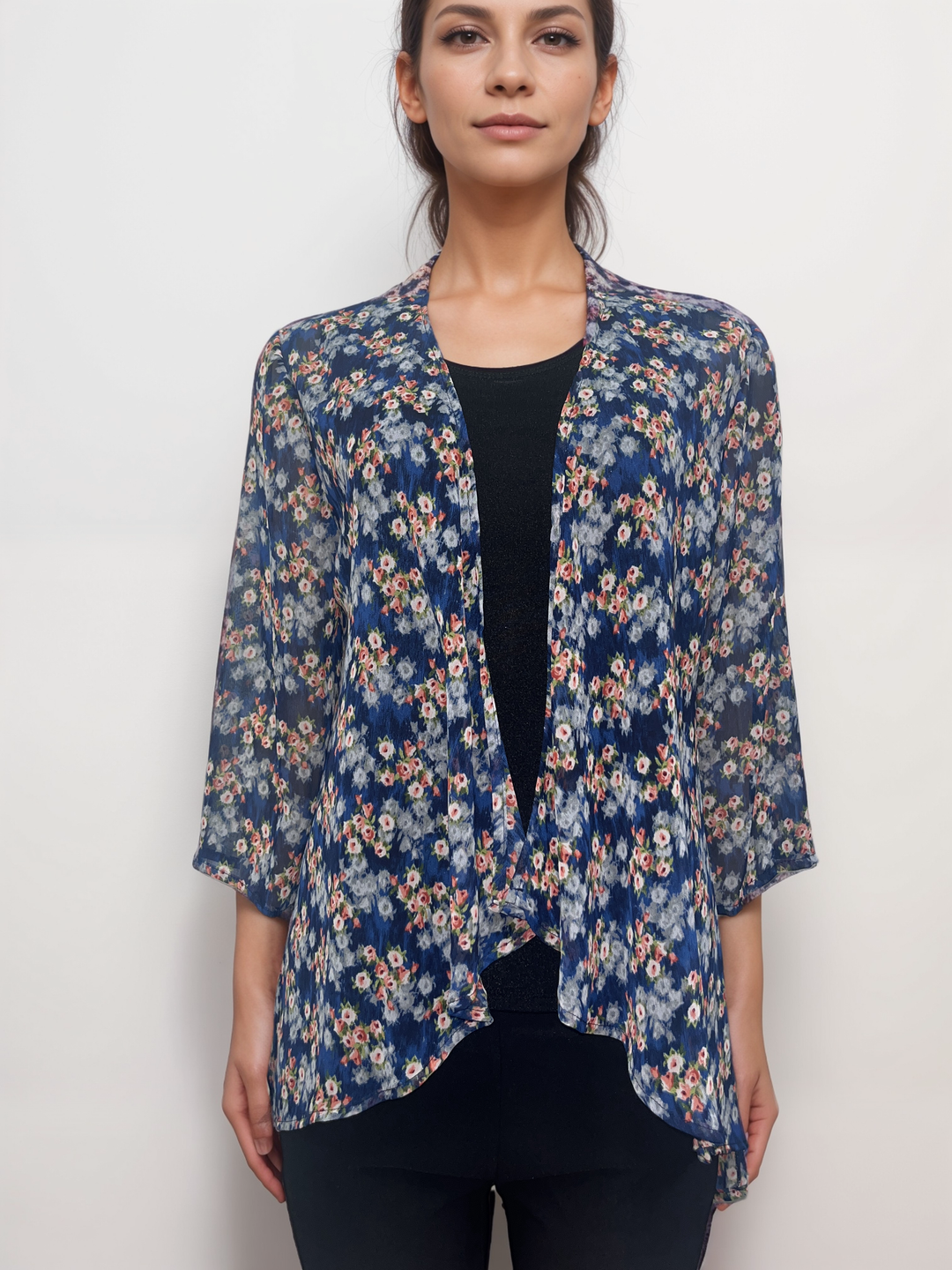 Navy Floral Sheer Cardigan