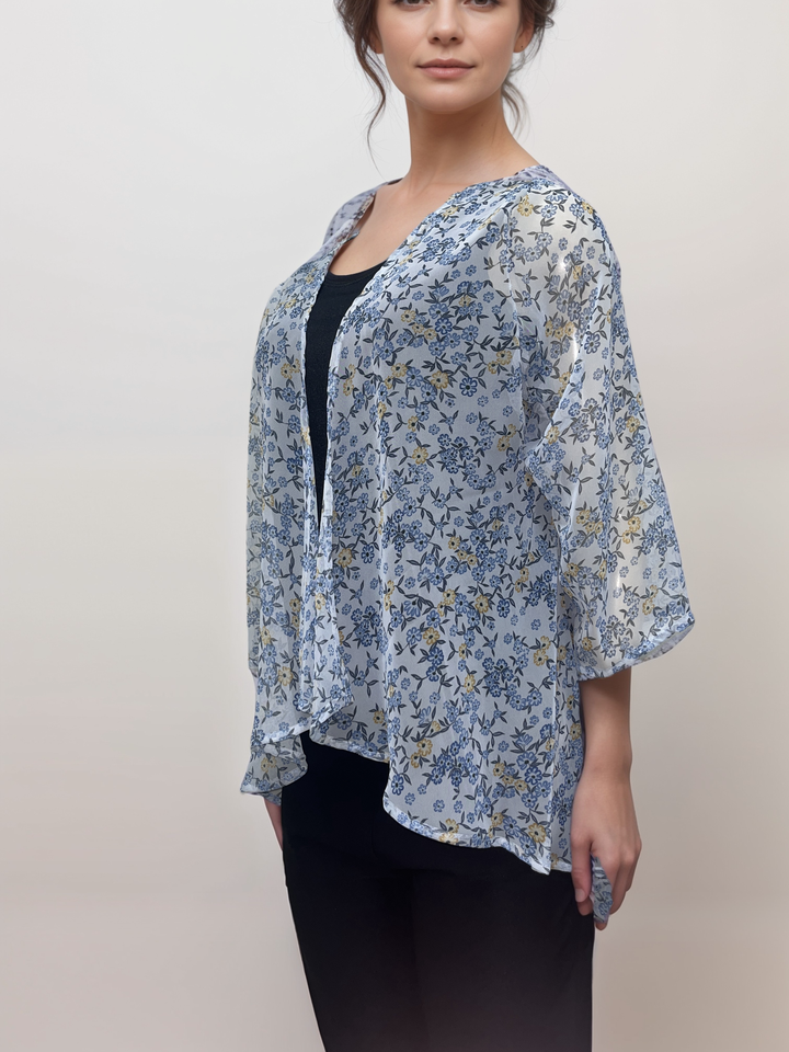 Blue Floral Sheer Drape Cardigan