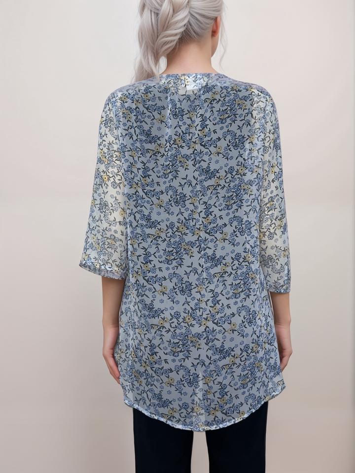 Blue Floral Sheer Drape Cardigan