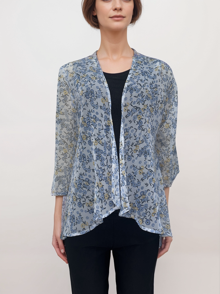 Blue Floral Sheer Drape Cardigan