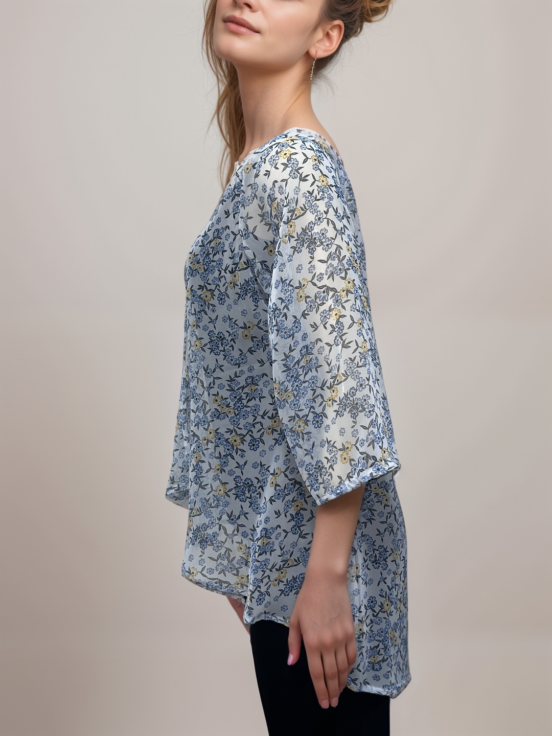 Blue Floral Sheer Drape Cardigan