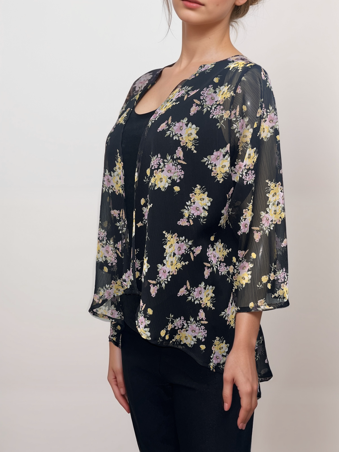 Black Sheer Floral Cardigan