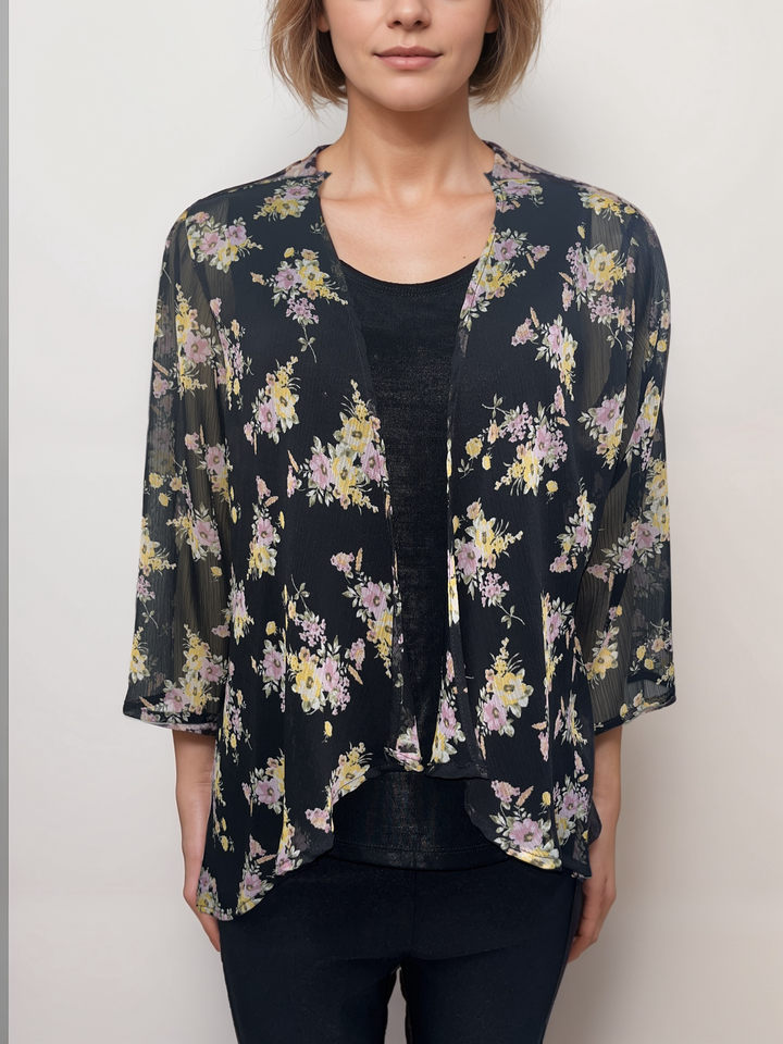 Black Sheer Floral Cardigan