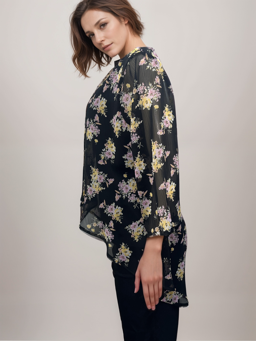 Black Sheer Floral Cardigan