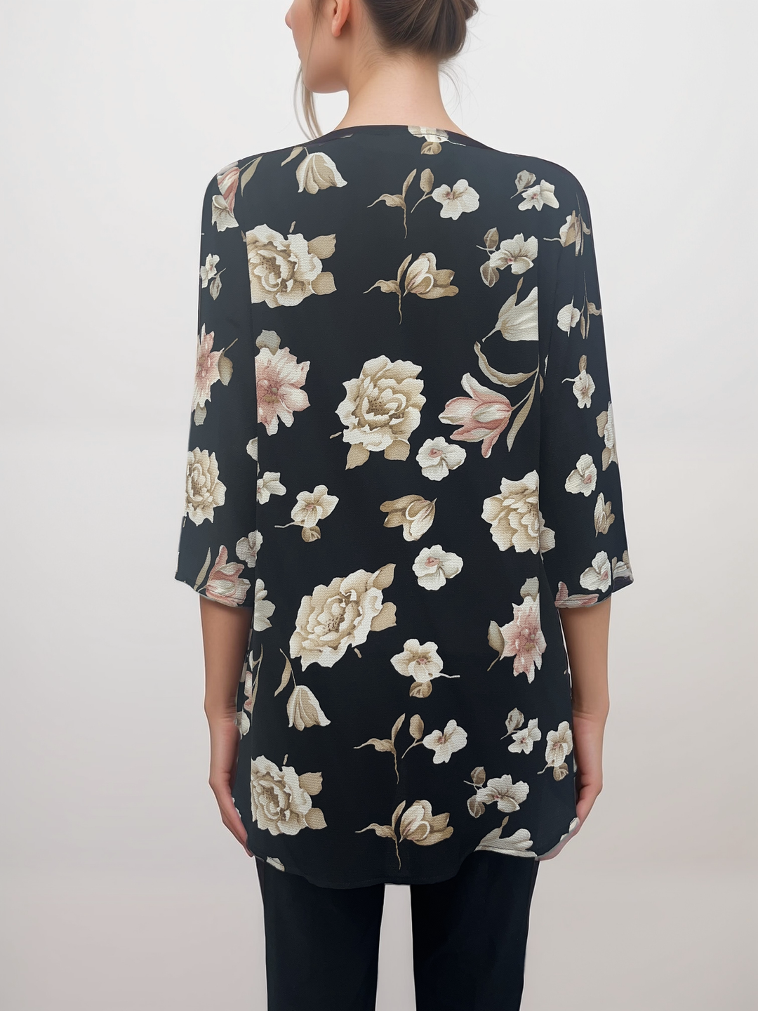 Classic Black Floral Kimono Cardigan