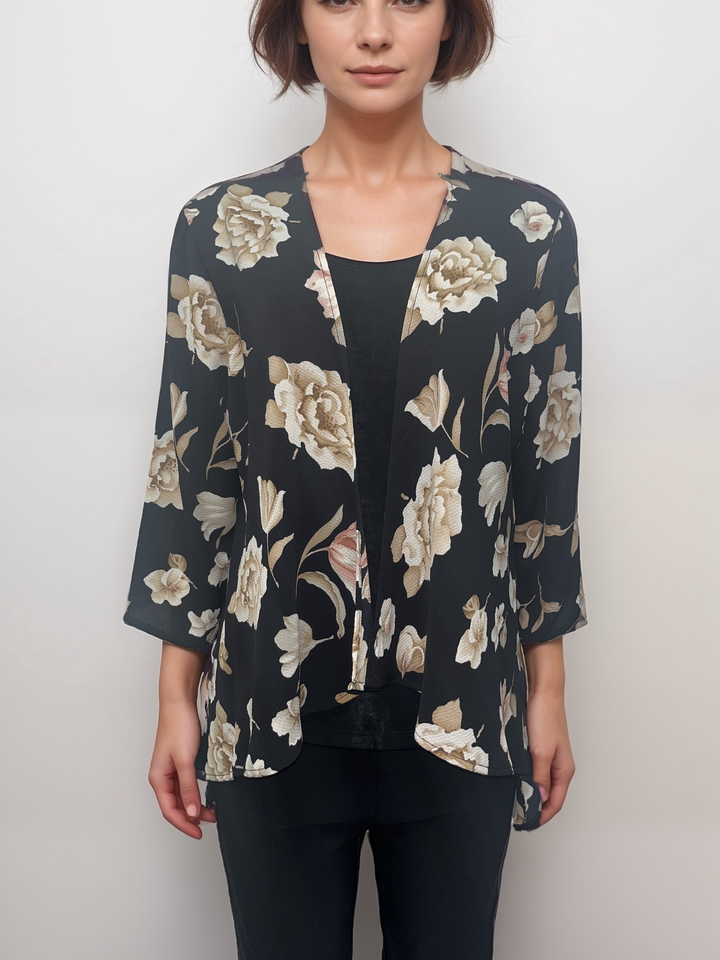 Classic Black Floral Kimono Cardigan