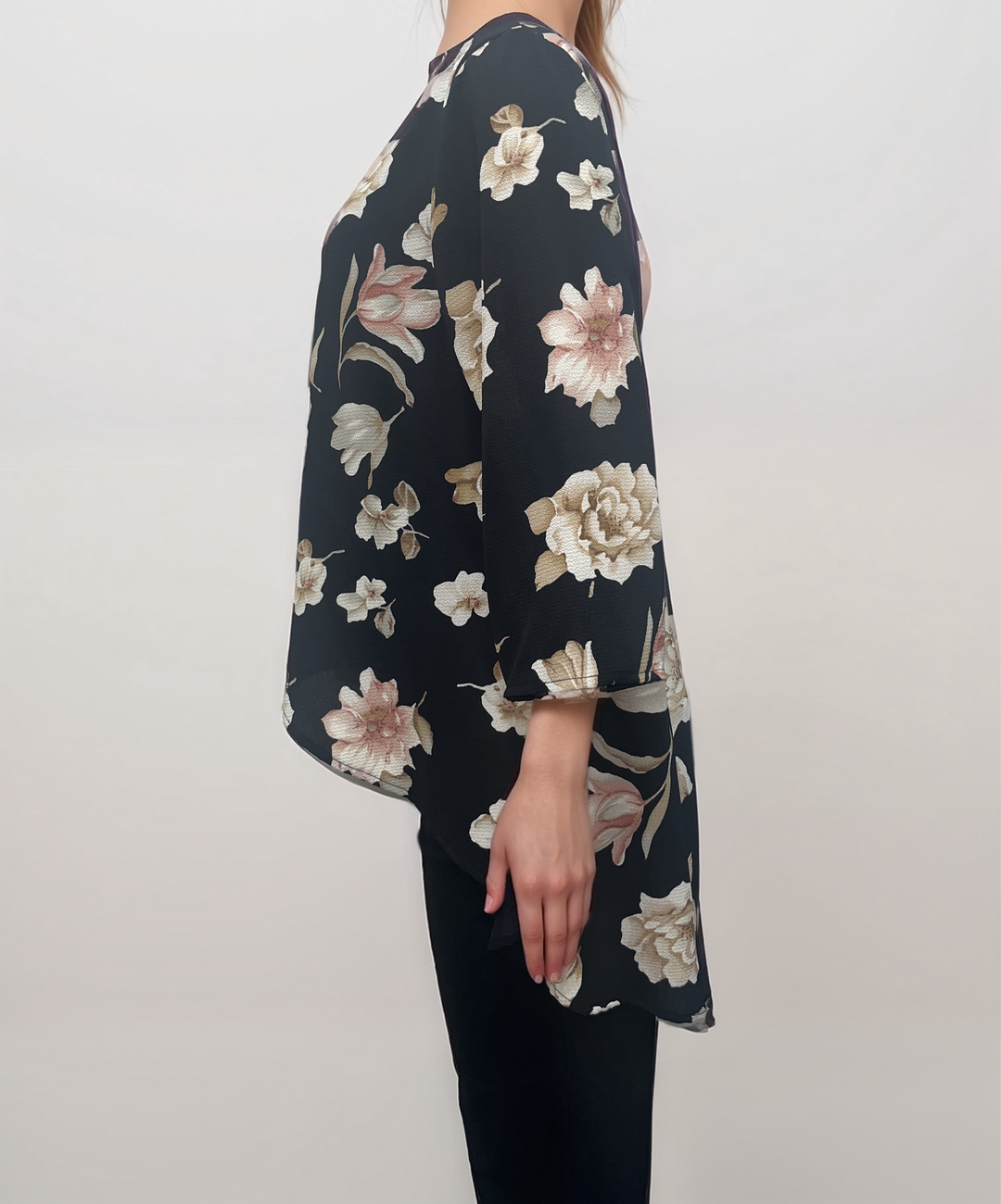 Classic Black Floral Kimono Cardigan