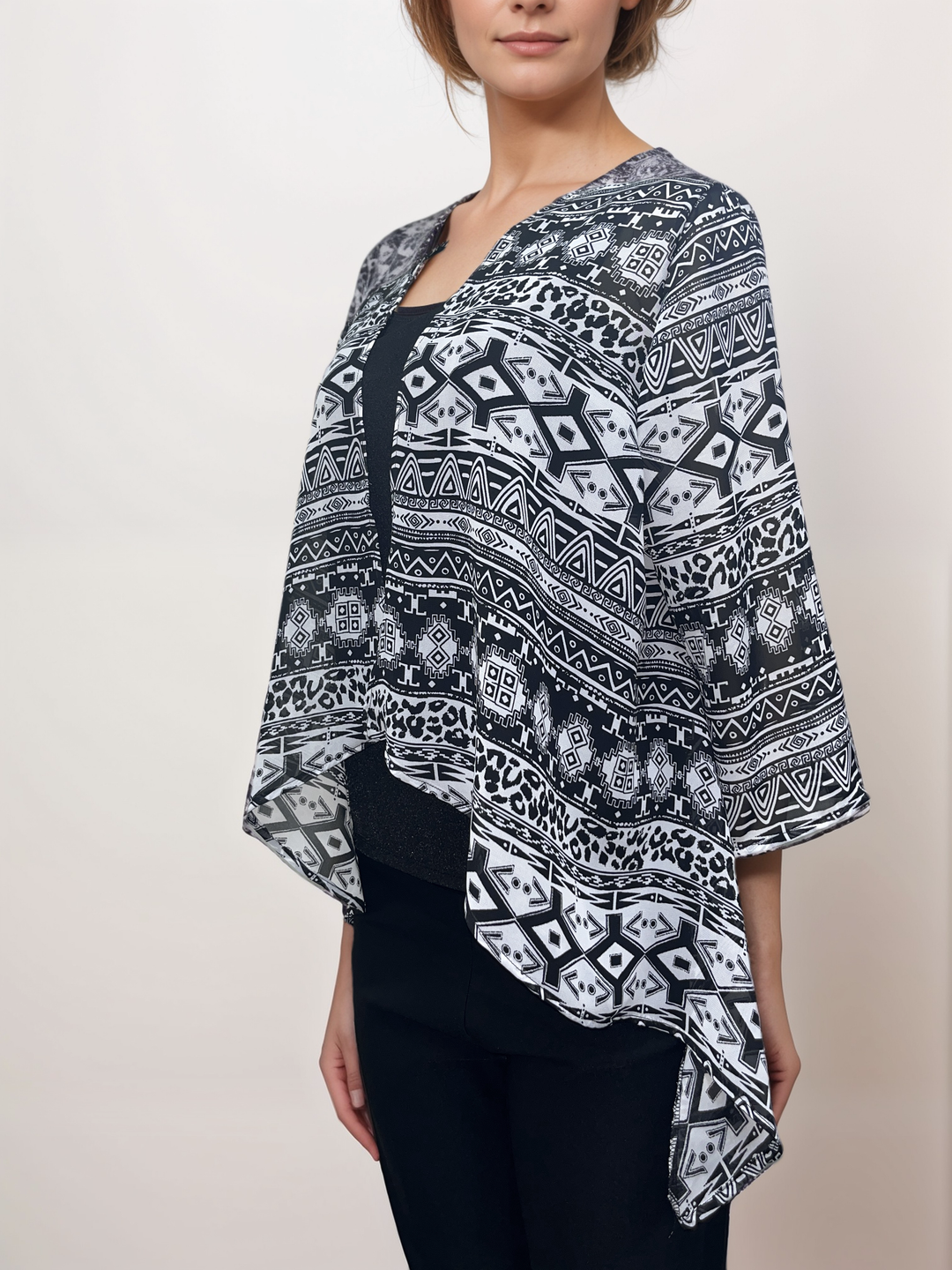 Geometric Print Drape Cardigan