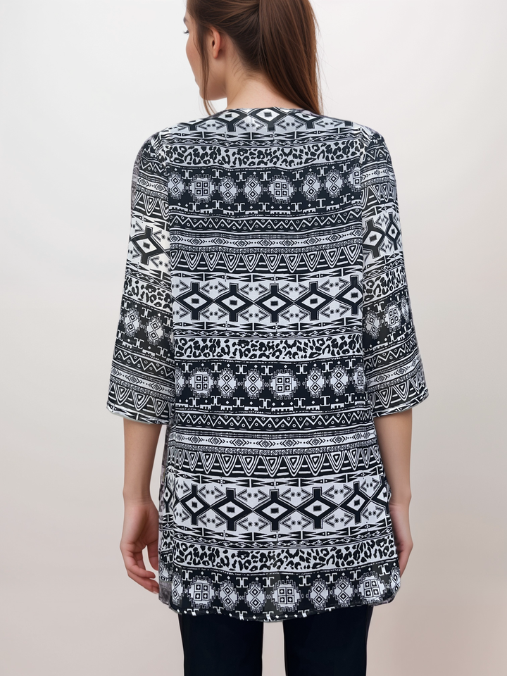 Geometric Print Drape Cardigan