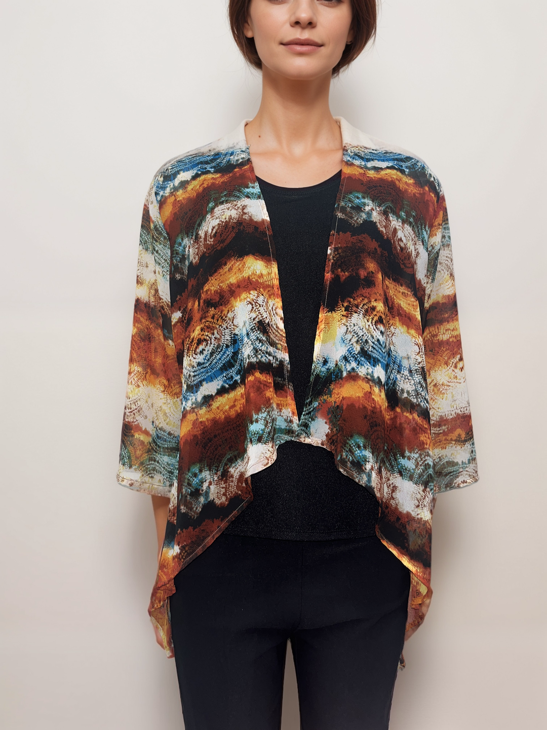 Abstract Earth Tones Drape Cardigan