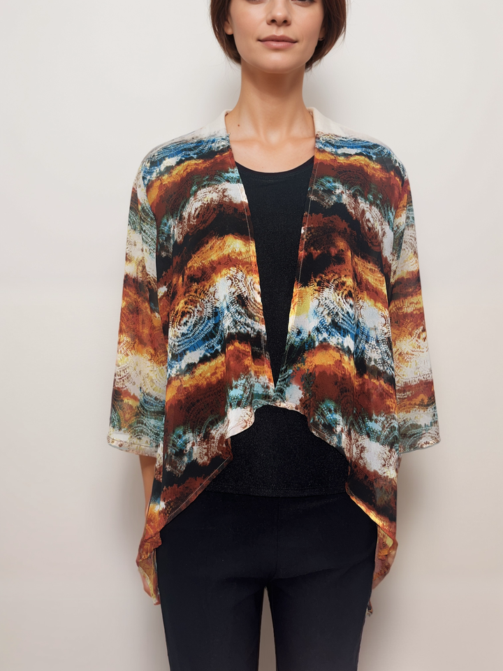 Abstract Earth Tones Drape Cardigan