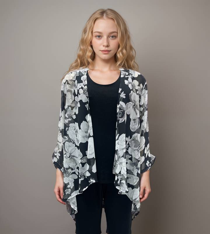 Monochrome Floral Chiffon Cardigan