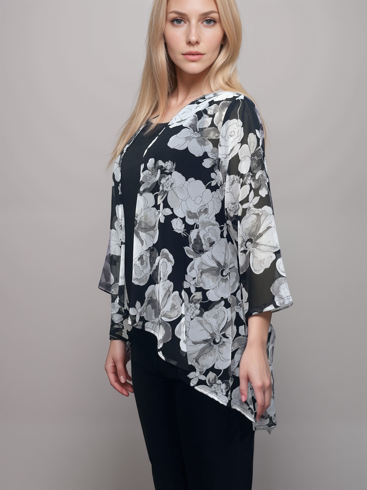 Monochrome Floral Chiffon Cardigan