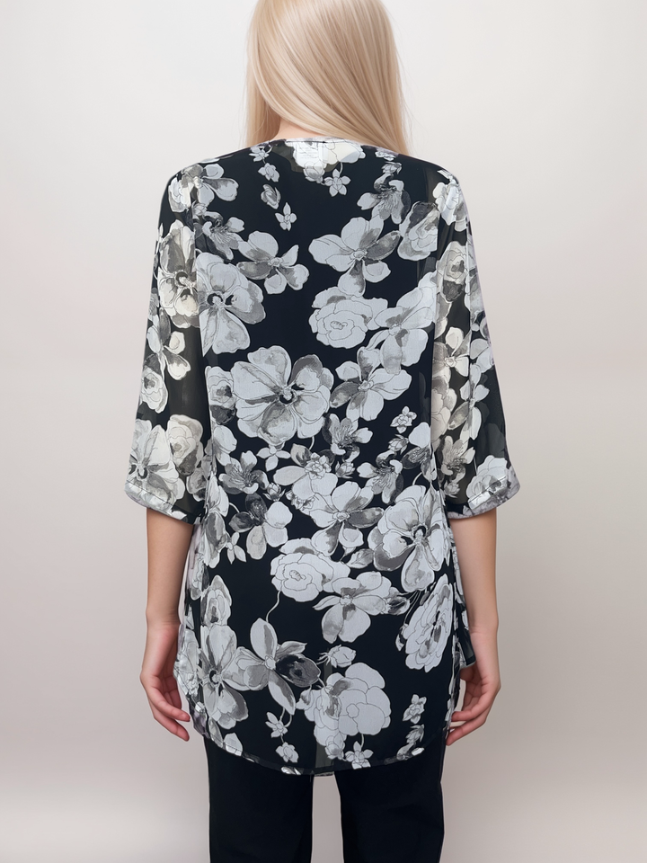 Monochrome Floral Chiffon Cardigan