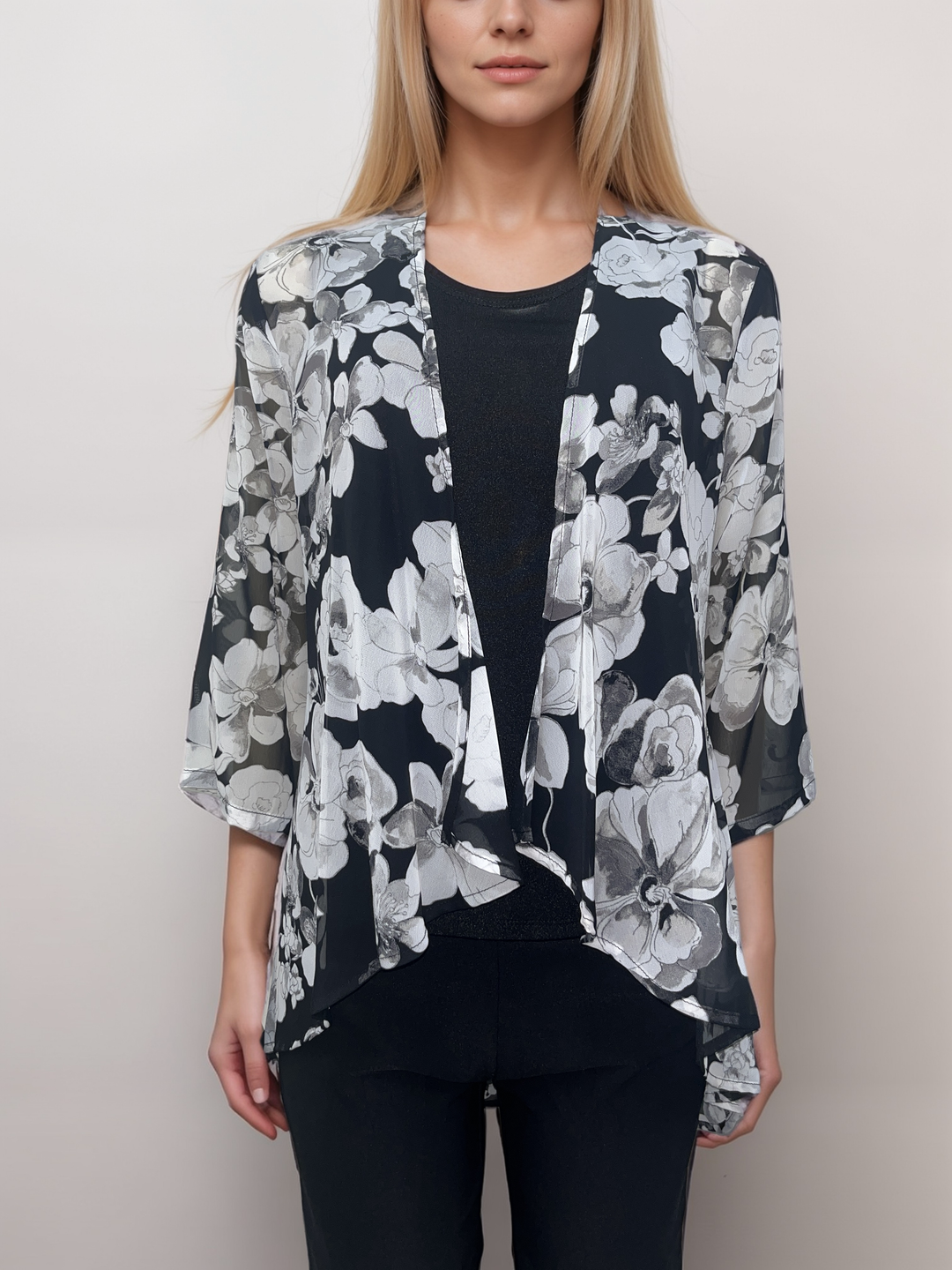 Monochrome Floral Chiffon Cardigan