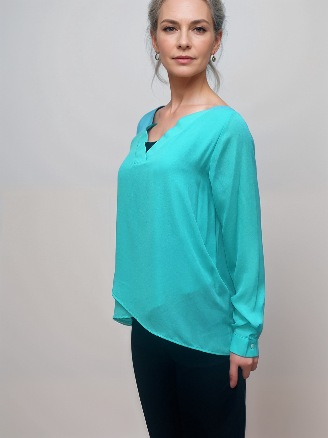 Aqua V-Neck Blouse