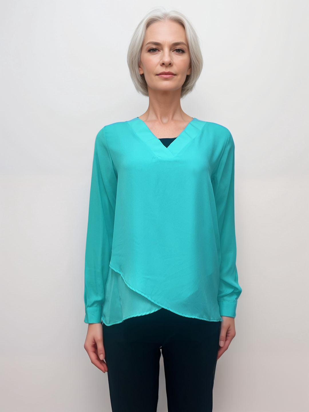 Aqua V-Neck Blouse