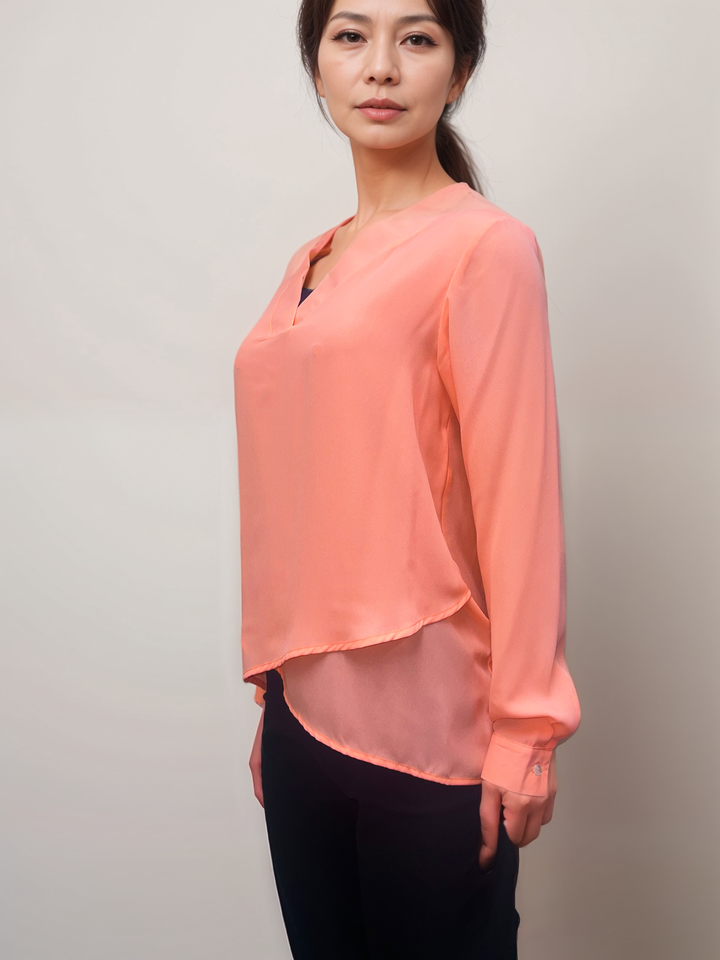 Coral V-Neck Blouse