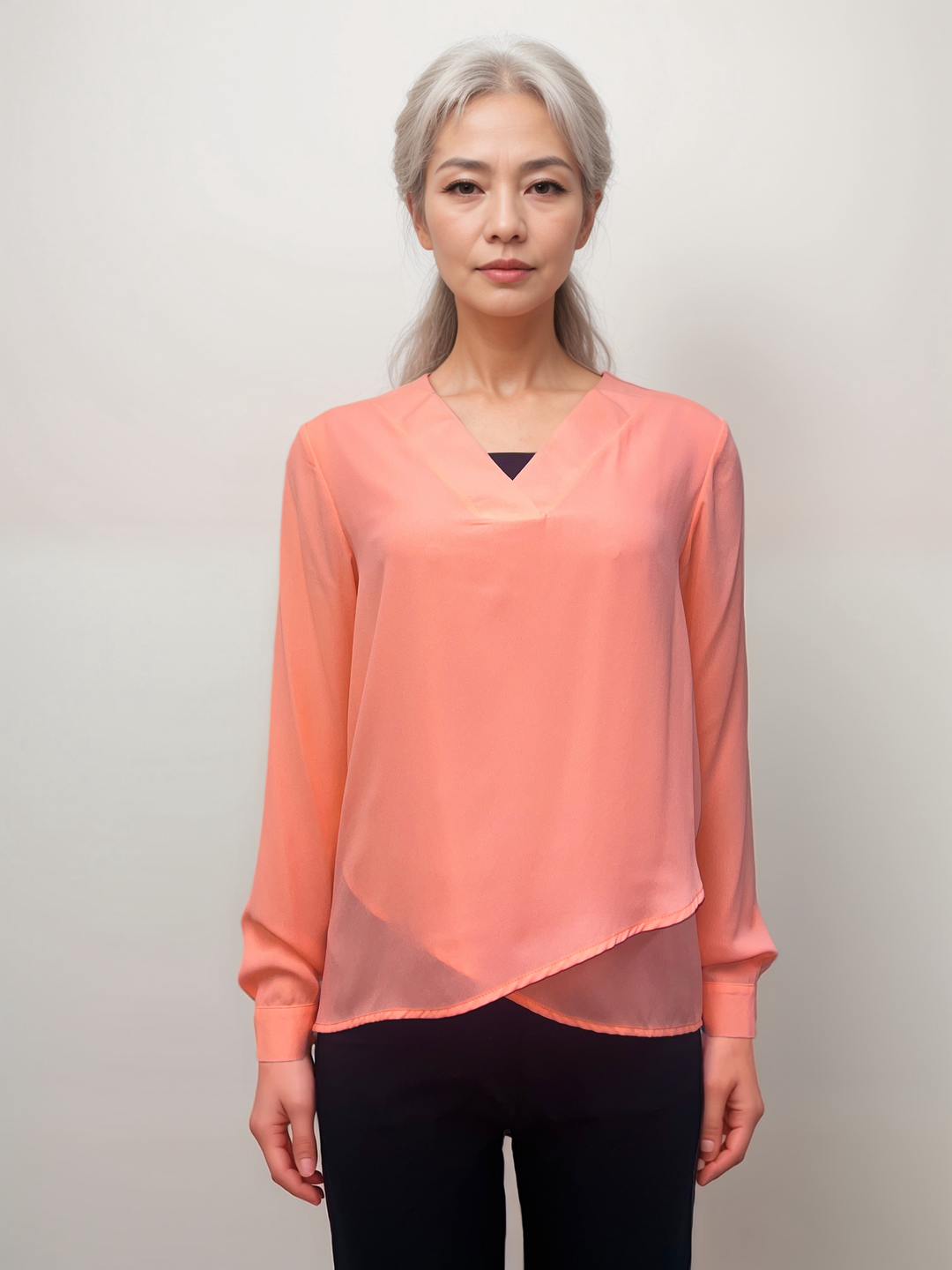 Coral V-Neck Blouse