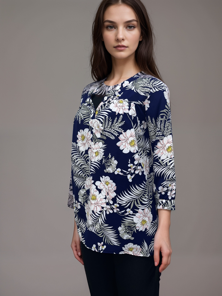 Tropical Floral Button Up Blouse