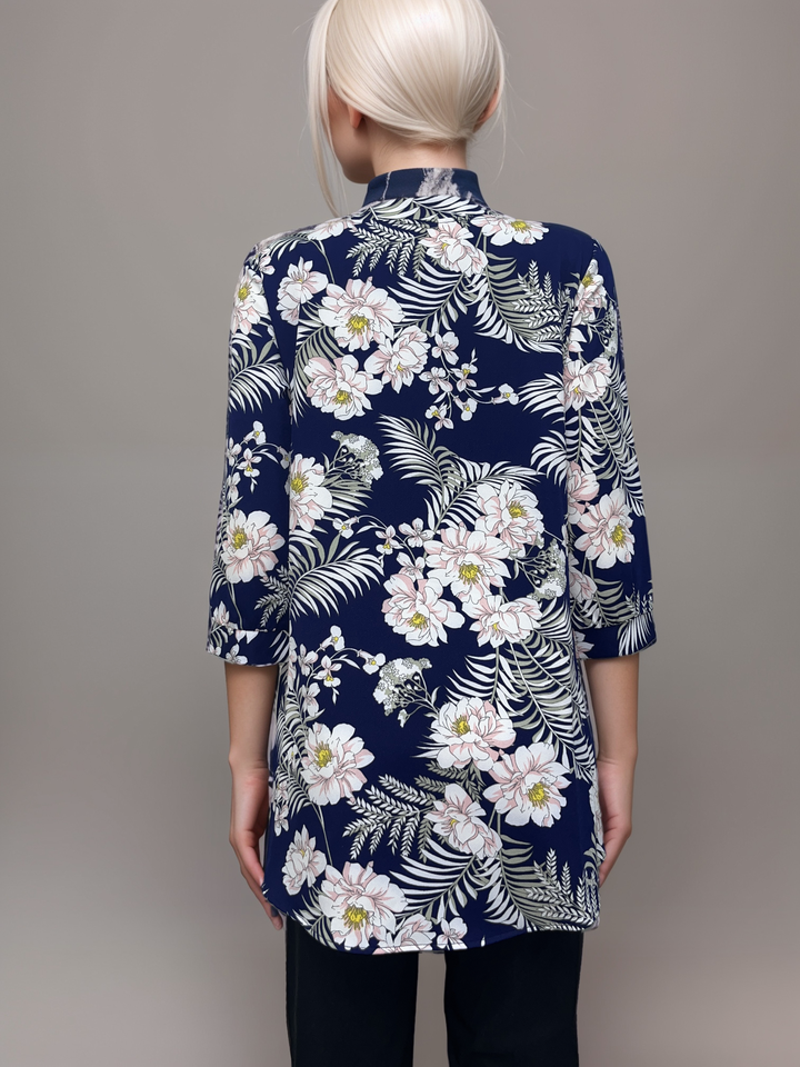 Tropical Floral Button Up Blouse