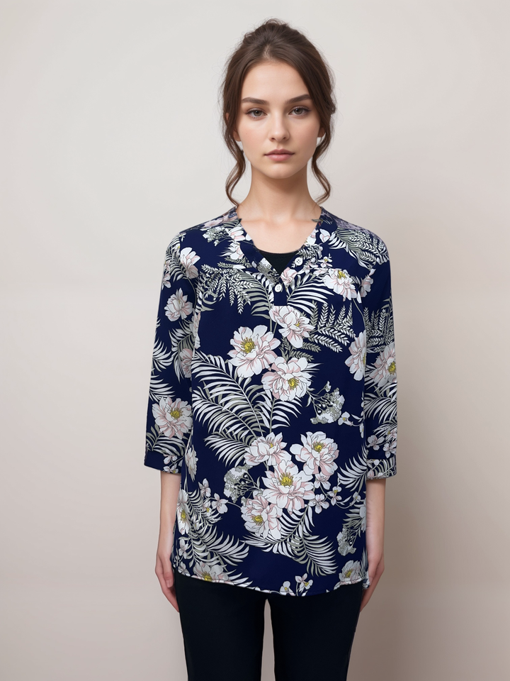 Tropical Floral Button Up Blouse