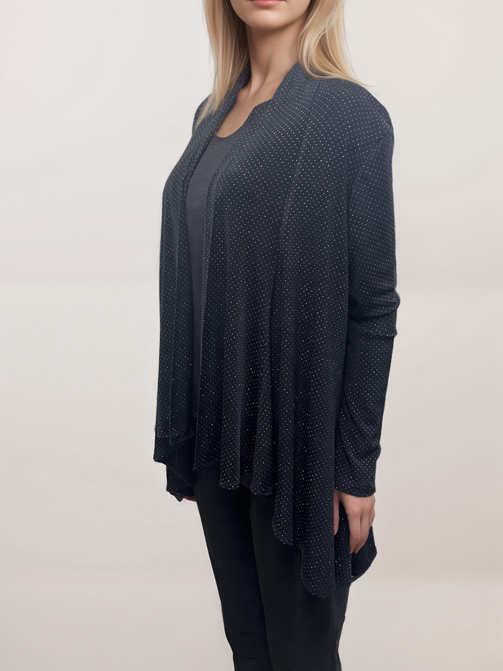 Sparkle Detail Drape Cardigan - Black