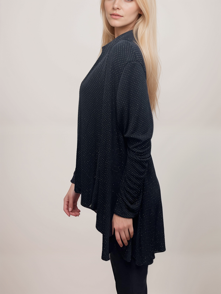 Sparkle Detail Drape Cardigan - Black