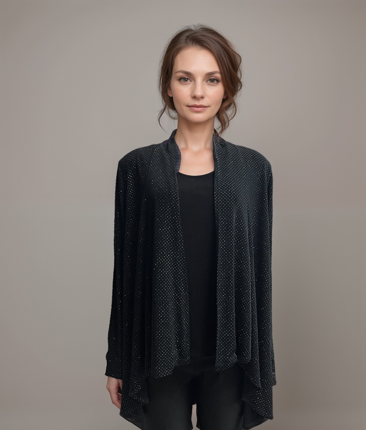 Sparkle Detail Drape Cardigan - Black