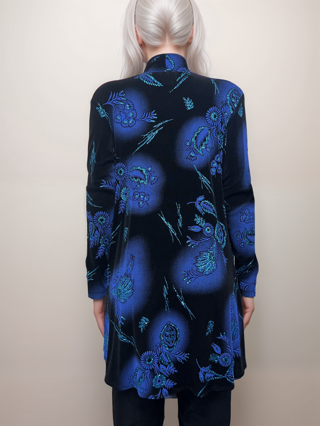 Floral Velvet Drape Cardigan - Midnight Blue