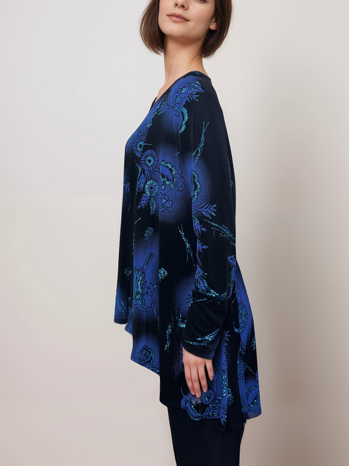 Floral Velvet Drape Cardigan - Midnight Blue