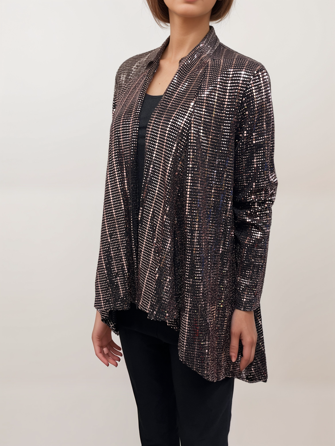 Sparkle Detail Drape Cardigan - Black