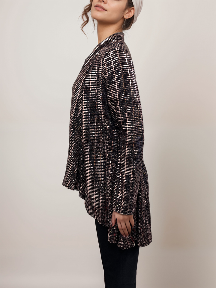 Sparkle Detail Drape Cardigan - Black