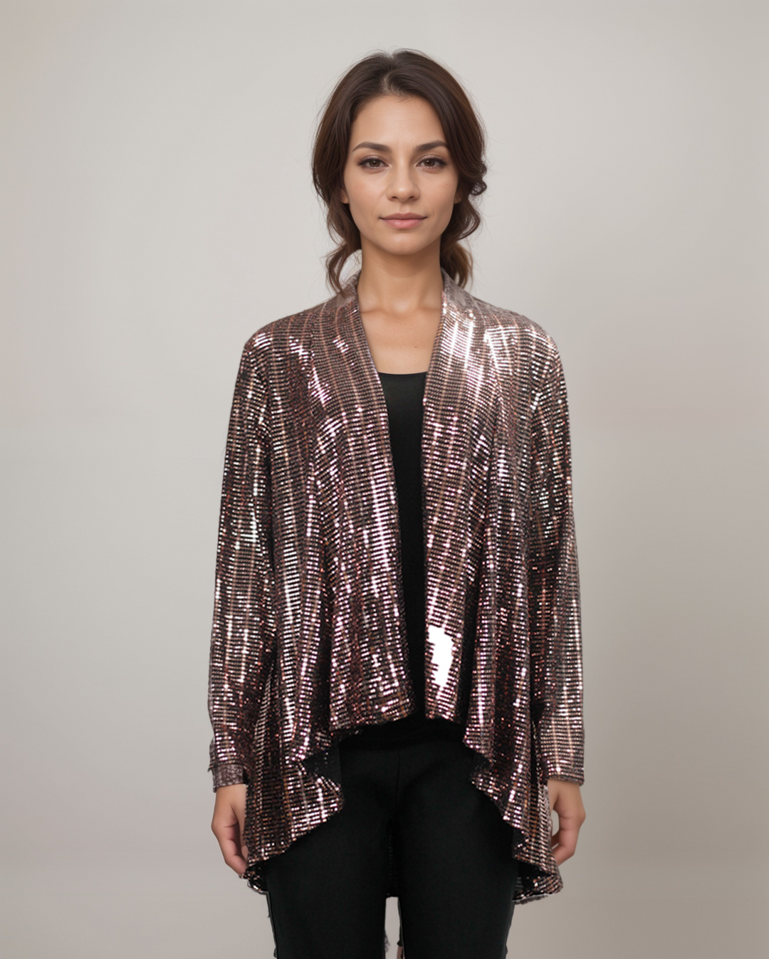 Sparkle Detail Drape Cardigan - Black