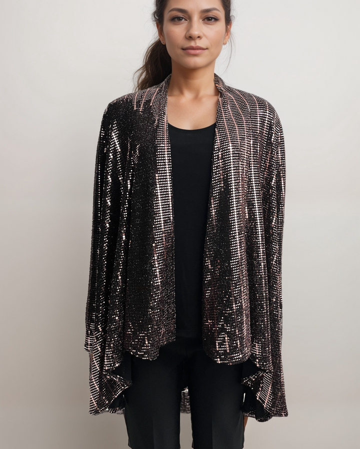 Sparkle Detail Drape Cardigan - Black