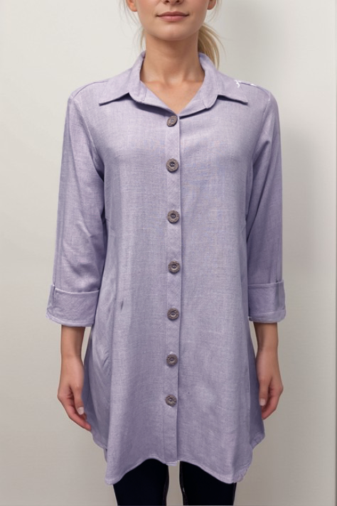 Soft Lilac - Linen Button Down Tunic