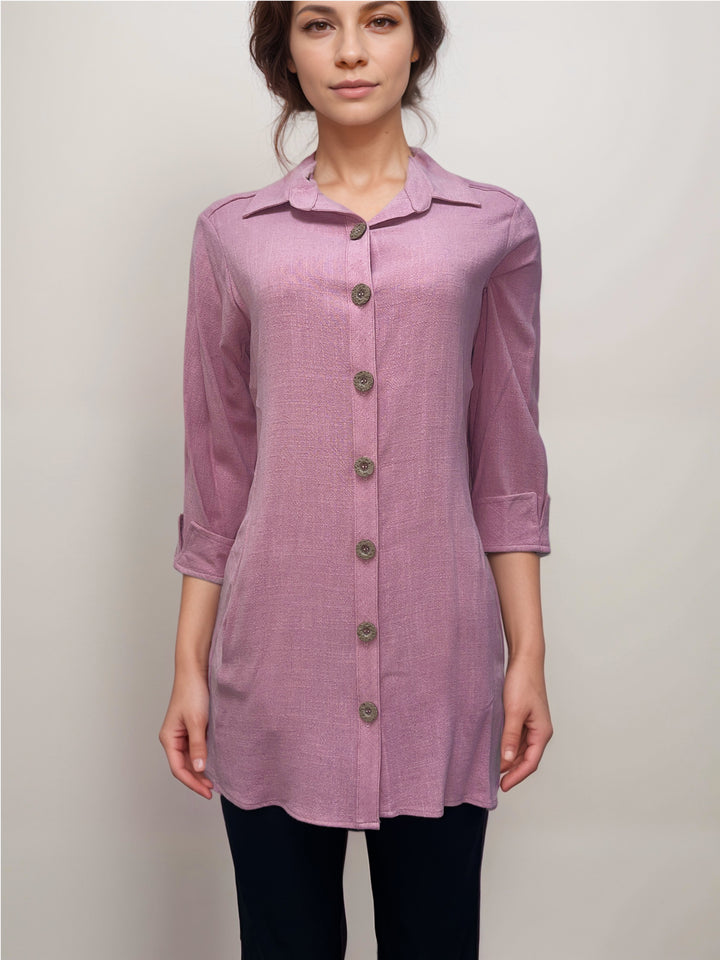 Mauve Pink - Linen Button Down Tunic