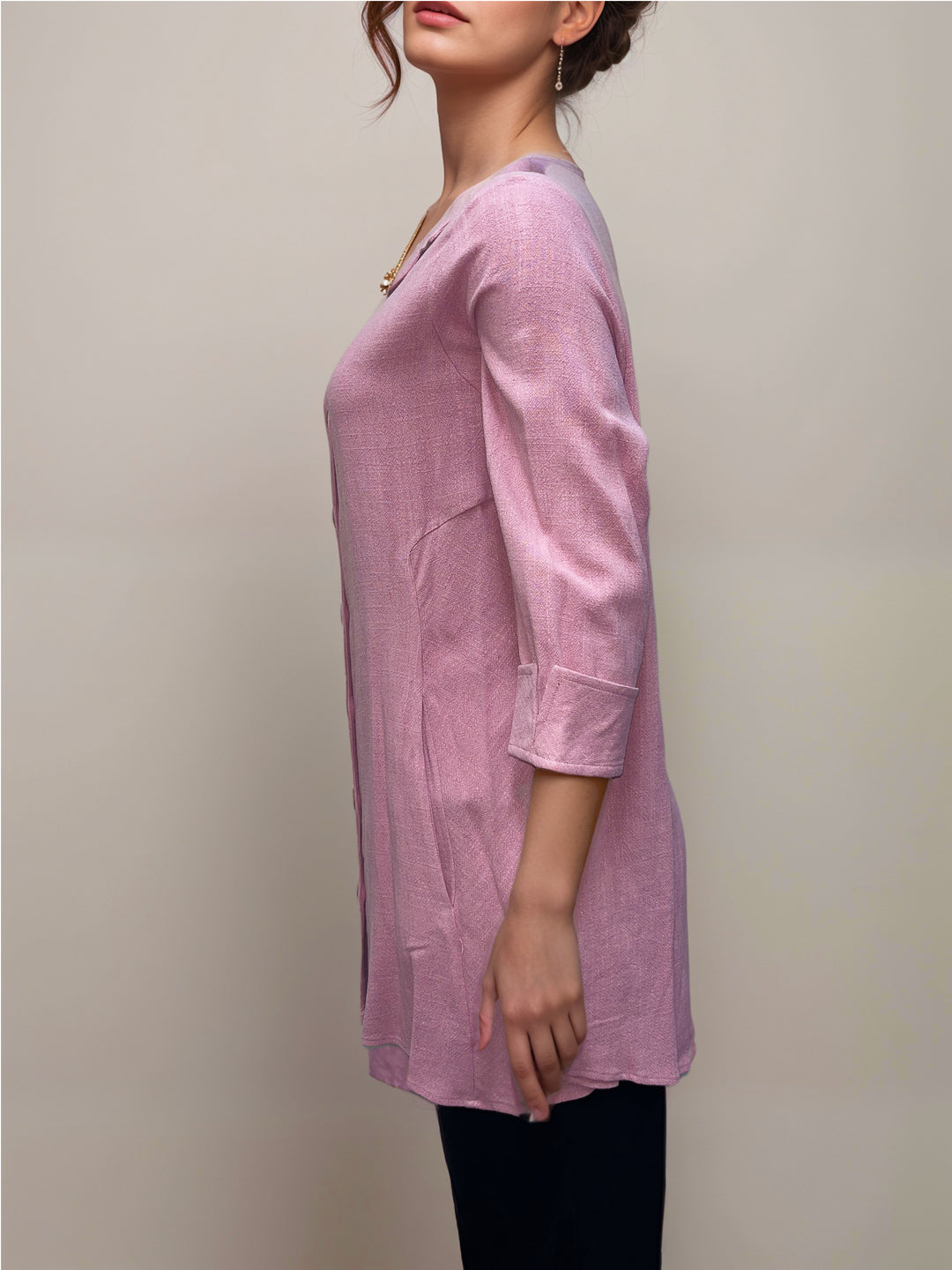 Mauve Pink - Linen Button Down Tunic