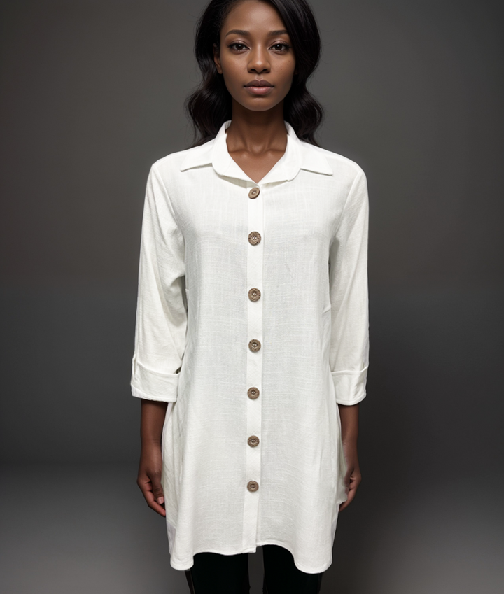 White - Classic Linen Button-Down Tunic